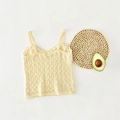 Camisole en maille beige pour fille avec motifs ajourés et bordures ondulées douces - Top Camisole Beige / 80cm