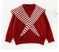 Maglione natalizio rosso a maglia per bambina con colletto alla marinara e pompon - Rosso (Stile Collo alla Marinara) / 120cm