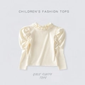 Top a maniche lunghe color crema per bambine con collo a balze e maniche a sbuffo - XS(90cm) / Beige