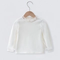 Top a maniche lunghe bianco da bambina in cotone con balze in mesh su stampella in legno - XS (90cm) / Bianco Sporco