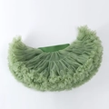 Green fluffy tutu skirt for girls featuring layered pleated tulle and elastic waistband - Dark Fruit Green