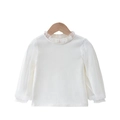 Weißes Langarm-T-Shirt für Mädchen mit Rüschenkragen aus Netzstoff und Puffärmeln - L (105-115cm) / Weiße Basis