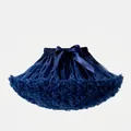 Adjustable navy blue tulle tutu skirt for girls with a large satin bow accent - Navy Blue