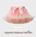 Pink tutu skirt for girls featuring adjustable waist and large satin bow decoration - M (100-120CM) / Bottoms / Nude Pink