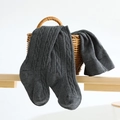 Dark grey cable knit cotton leggings for kids with ribbed cuffs and footed design - 18/20 (6-12 Months) / Dark Gray