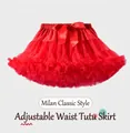 Detail of red tiered mesh tutu skirt with a large satin bow and elastic adjustable waist - Red