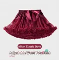 Detail of burgundy layered tulle tutu skirt with adjustable waist and satin bow decoration - Burgundy