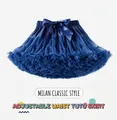 Detail of navy blue tulle tutu skirt featuring adjustable waist and satin bow decoration - Navy Blue