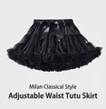 Detail of multi-layer black tulle tutu skirt featuring adjustable satin bow waistband - Black