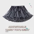 Detail view of dark grey multi-layer tutu skirt with satin ribbon bow and adjustable waist - Dark Gray