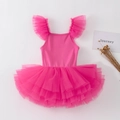 Rose red toddler tutu dress with tulle ruffles and layered skirt for ballet dance - Top And Bottom / Rose Red Flutter Sleeve / S-100cm