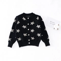 Cardigan noir pour filles avec motif étoiles argentées et fermeture à boutons - Modèle Étoiles Noires / 120cm