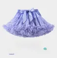 Detail of light purple layered tulle tutu skirt featuring a decorative satin bow waist - Taro Purple