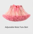Pink tiered tutu skirt for girls with satin bow and adjustable waist detail - Peach Watermelon Red