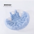 Light blue tiered tulle tutu dress for girls with smocked bodice and ruffled straps - L (105-115cm) / Sky Blue