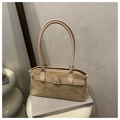 Bolso de hombro de gamuza caqui con hebilla dorada y diseño retro estilo sobaco - Caqui