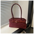 Bolso de hombro de ante sintético burdeos con hebilla dorada y asa larga elegante - Rojo
