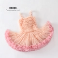 Watermelon red girls tutu dress with elastic pleated bodice and layered mesh skirt - L (105-115cm) / Peach Watermelon Red