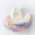 Abito tutu a balze in tulle bianco crema per bambina con nastri rosa e blu - L (105-115cm) / Dream Rainbow Color