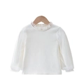 Girl's white long sleeve top with mesh puff sleeves and ruffled collar detail - L (105-115cm) / White Base
