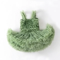 Green tutu dress for girls with layered ruffles and elastic shirred bodice detail - XL (115-125cm) / Dark Fruit Green