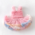 Girls pastel tutu dress with pink bodice and multi-colored layered mesh skirt - L (105-115cm) / Pink Ice Cream