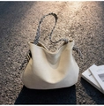 Borsa tote in tela crema con trama a pieghe e manici annodati a righe bianche e nere - Bianco Sporco