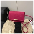 Rose red crossbody bag with crocodile texture and golden metal buckle detail - Rose Red