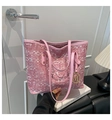 Roze geruite shopper met geweven textuur en gouden M-bedel voor dames - Roze