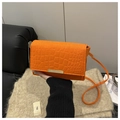 Orange croc-effect small square bag with gold metal trim and stylish shoulder strap - Orange