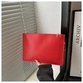 Detailed close-up of a red rectangular PU leather envelope clutch bag with gold zipper - Red