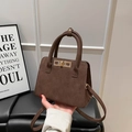 Vintage matte faux suede tote bag in coffee brown with gold hardware and shoulder strap - Brown