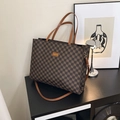 Borsa tote vintage a scacchi con manici marroni e tracolla regolabile di grande capacità - Marrone