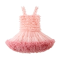 Pink starry tutu princess dress for girls with layered mesh tulle and ruffle straps - XS (90cm) / Tops / Peach Pink