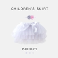 Toddler girl white tutu skirt set with satin bow and floral headband accessories - White (With Headband)