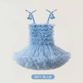 Sleeveless sky blue tulle tutu dress for girls featuring fluffy pom-pom shoulder straps - XS (90cm) / Tops / Sky Blue