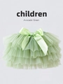Avocado green multi-layer tutu skirt for kids featuring a decorative waist satin bow - Avocado Green (With Headband)