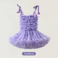 Purple girls star sky tutu dress with layered tulle and soft pom-pom bow straps - XS (90cm) / Bottoms / Taro Purple (26 New Model)