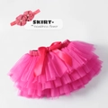 Pink tiered tutu skirt set for girls with matching floral headband and satin bow detail - Rose Red (With Headband)