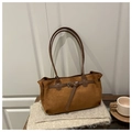 Vintage καφέ σουέτ τσάντα tote με δερμάτινο λουράκι και μακριές λαβές ώμου - Χωρίς μενταγιόν / Καφέ