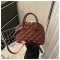 Elegant dark brown quilted shell bag with gold zippers and detachable shoulder strap - Coffee