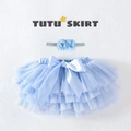 Light blue infant tutu skirt set with matching floral headband and satin bow detail - Sky Blue
