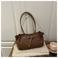 Minimalist vintage tote bag in dark brown faux suede with slim handles and buckle detail - Without Pendant / Coffee