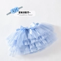 Light blue infant tutu skirt set featuring a satin bow and matching flower headband - Light Blue (With Headband)