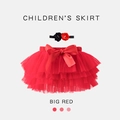 Completo gonna tutù rosso per bambine con fascia floreale abbinata e fiocco grande - S / Rosso