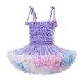 Girls purple starry tutu dress with colorful mesh layers and soft pom-pom shoulder straps - XS (90cm) / Top And Bottom / Purple Colorful (2026 New Style)