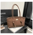 Quilted dark brown tote bag with gold logo and stylish knotted shoulder straps - Style 2 Brown