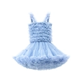 Light blue tutu princess dress for girls with layered mesh ruffles and fluffy cake skirt - XS (90cm) / Dress (Spaghetti Strap) / Sky Blue