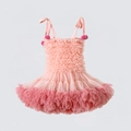 Pink tiered tutu dress with smocked bodice and decorative pom-pom shoulder straps - XS (90cm) / Dresses / Peach Pink (Pom-pom Style)