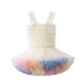 Pastel tiered tulle tutu dress for girls featuring ruffled bodice and rainbow skirt - XS (90cm) / Dresses / Dreamy Rainbow (Sling Style)